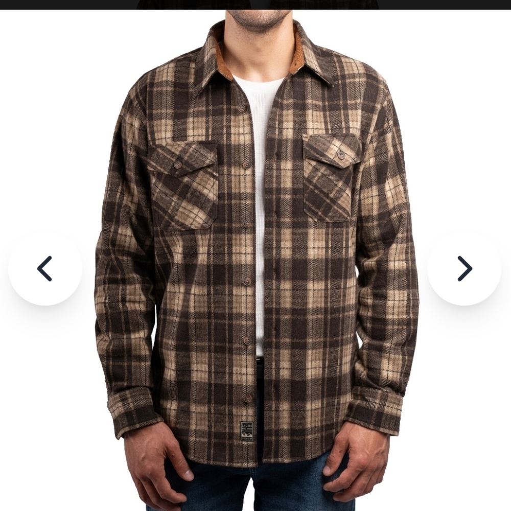 Men's Jach Brown Plaid Flannel Long Sleeve Shirt Jacket - M